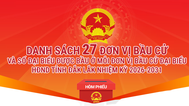 Danh sách 27 đơn vị bầu cử và số đại biểu được bầu ở mỗi đơn vị bầu cử đại biểu HĐND tỉnh Đắk Lắk nhiệm kỳ 2026-2031