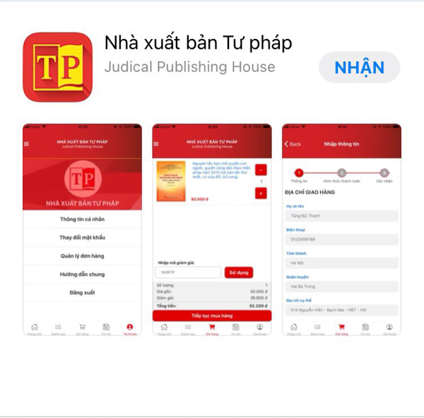 Nhà xuất bản Tư pháp vận hành App điện tử các loại sách, giấy tờ, sổ hộ tịch và các xuất bản phẩm khác