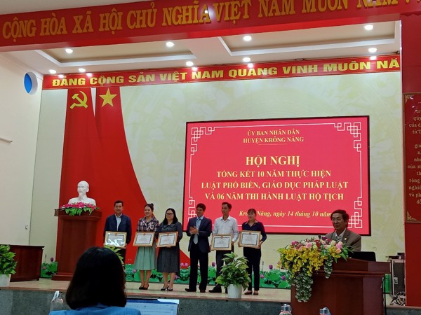 UBND huyện Krông Năng tổ chức Hội nghị tổng kết 10 năm thực hiện Luật Phổ biến, giáo dục pháp luật và 06 năm thi hành Luật Hộ tịch