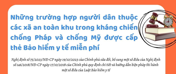 Những trường hợp người dân thuộc các xã an toàn khu trong kháng chiến chống Pháp và chống Mỹ được cấp thẻ bảo hiểm y tế miễn phí