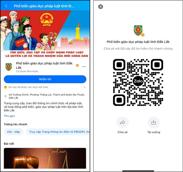 Chính thức ra mắt Trang Zalo Official Account  “Phổ biến giáo dục pháp luật tỉnh Đắk Lắk”
