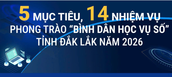 5 mục tiêu, 14 nhiệm vụ phong trào “Bình dân học vụ số” tỉnh Đắk Lắk năm 2026