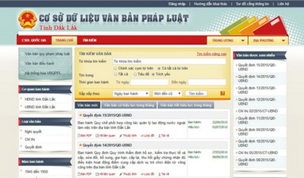 Đắk Lắk ban hành Kế hoạch triển khai thực hiện Nghị định số 52/2015/NĐ-CP về Cơ sở dữ liệu quốc gia về pháp luật